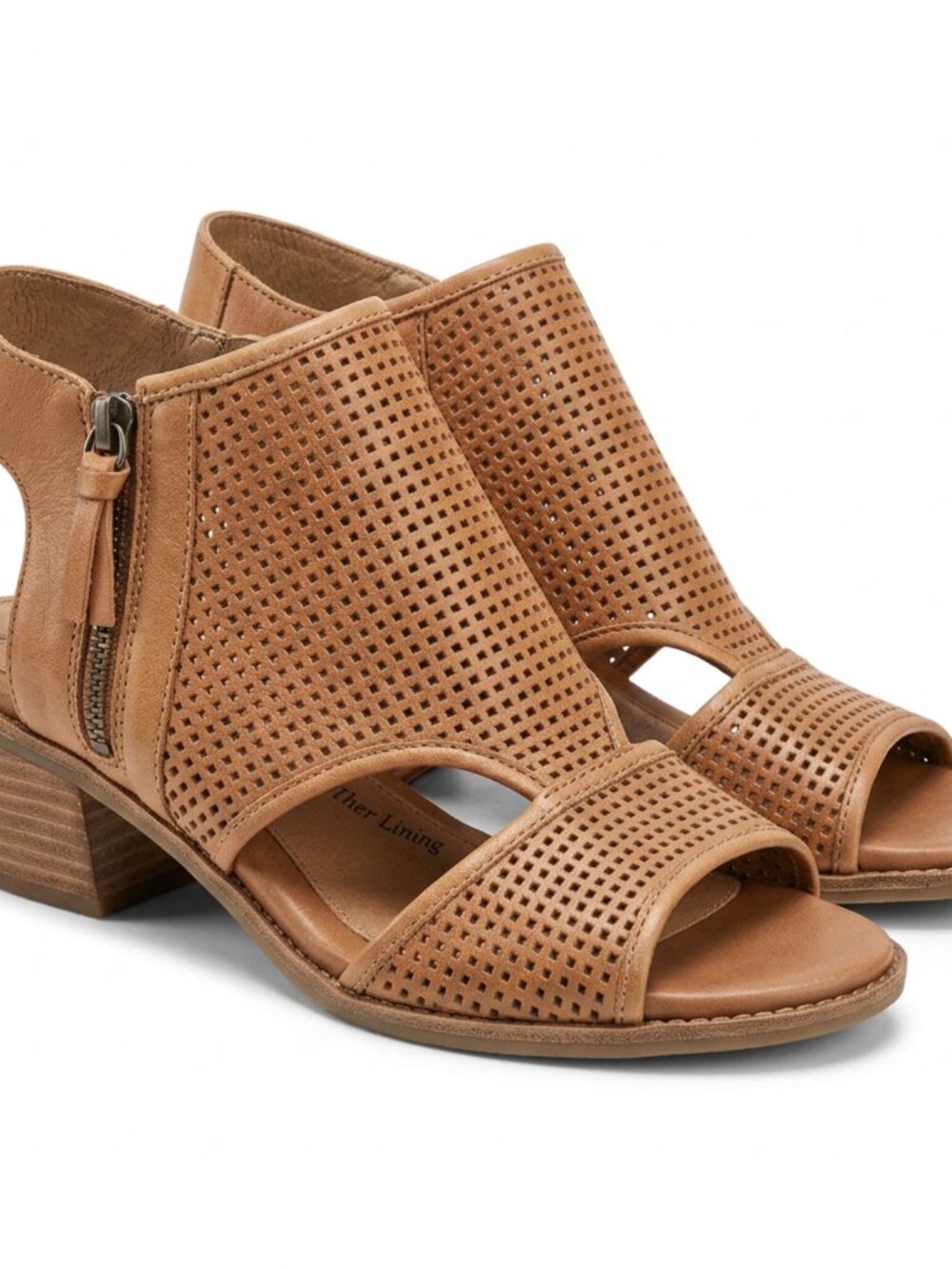 Sofft Perforated Brown Leather Healed Sandals Side Zip Size 6.5M
